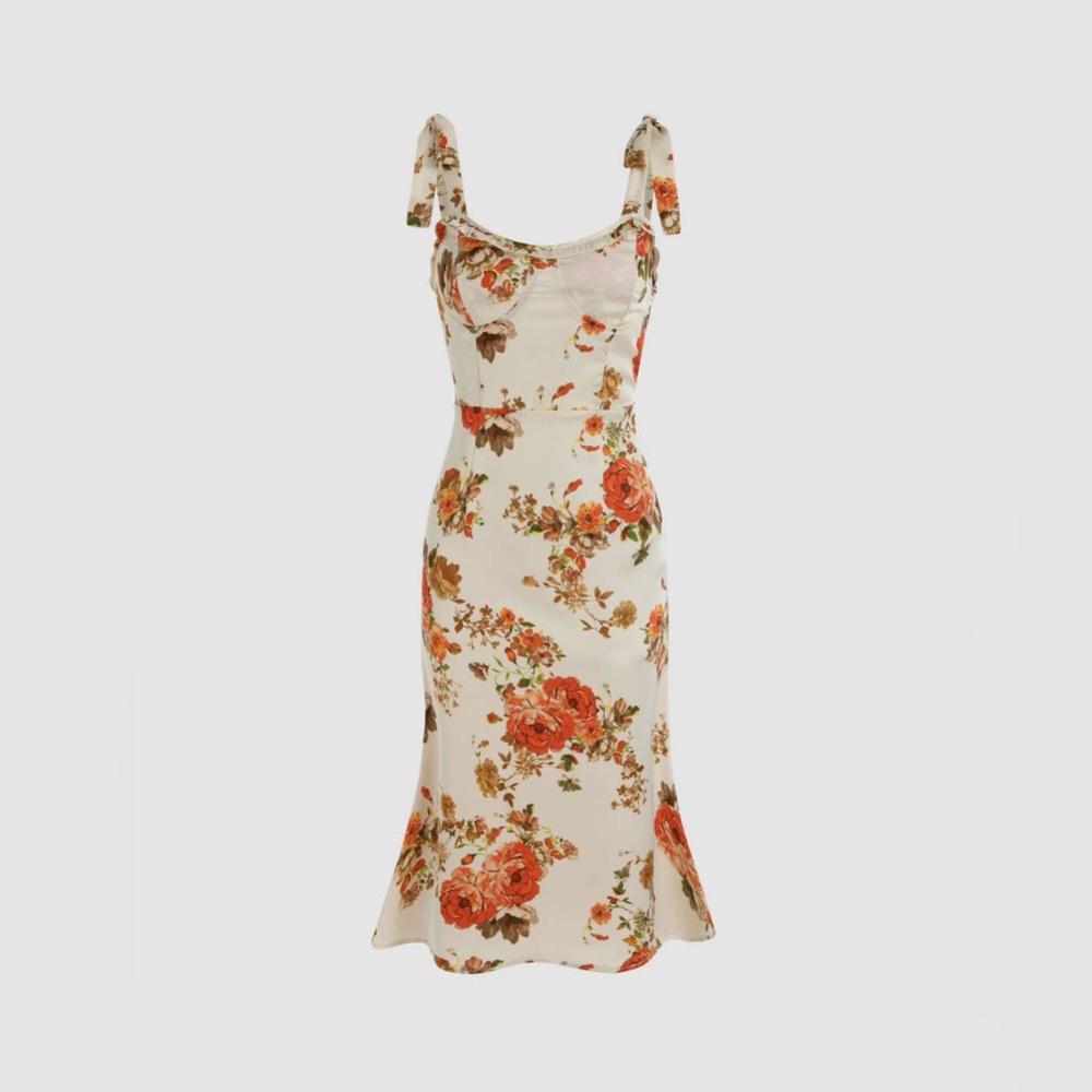 Cider Floral Bowknot Mermaid Corset Midi Dress